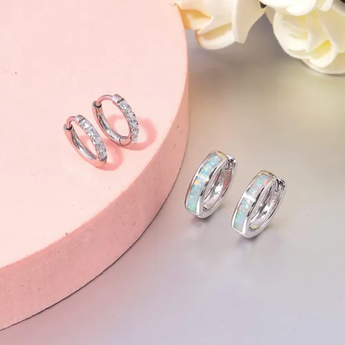 Miniatura 191 de CiNily Aretes Huggie de ópalo con bisagras, chapados en oro, hipoalergénicos, pequeños aretes de aro para mujeres, adolescentes, niñas, hombres