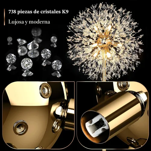 Miniatura 3 de BesLowe Lámpara de pie de cristal de 69 pulgadas para sala de estar, lámpara de pie moderna con 738 cristales K9, lámpara alta para dormitorio