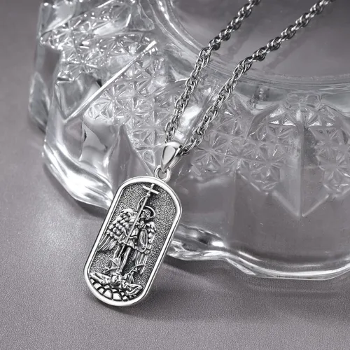 Miniatura 2 de Odinstone Collar de plata de ley 925 con medalla de San MiguelSan CristóbalSan BenitoCrucifijo de JesúsSan UrielArcángel Rafael para hombres