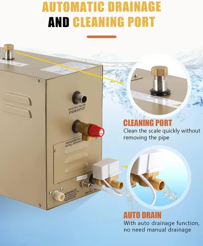 Miniatura 3 de CGOLDENWALL - Sistema de generador vapor autodrenante, de grado comercial, para ducha/baño sauna por 0.5 a 12 horas con control táctil inteligente