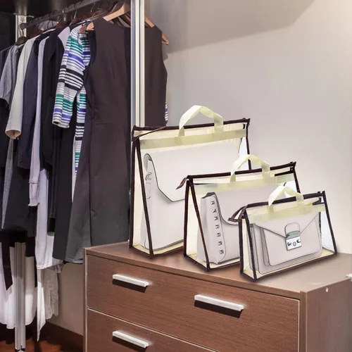 Miniatura 6 de 12 bolsas para el polvo para bolsas, bolsas de almacenamiento transparentes para mujeres, funda organizadora de 3 tamaños, organizador de armario