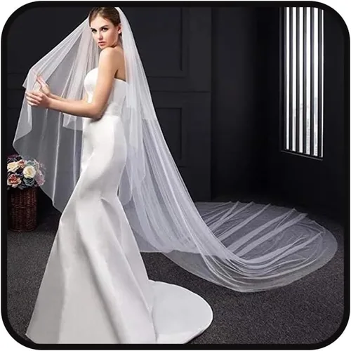 Velo de novia de encaje de 118 pulgadas, velo de novia catedral, 2 niveles, velos de novia largos con peine velo simple para novias