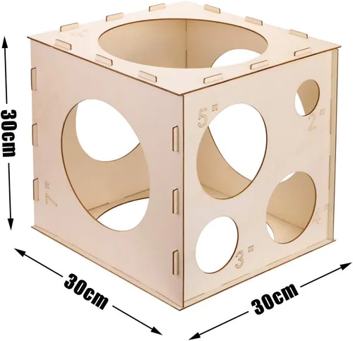 Miniatura 2 de Fireboomoon Caja de cubo plegable de madera con 9 agujeros de 2 a 10 pulgadas, herramienta de medición de globos para cumpleaños, bodas