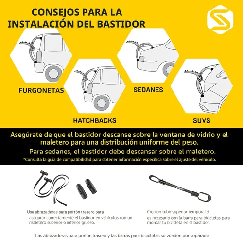Miniatura 8 de Saris Bones EX - Portaequipajes para maletero de auto para 2 bicicletas, duradero, libre de óxido, correas anti-balanceo, fabricado en EE. UU.