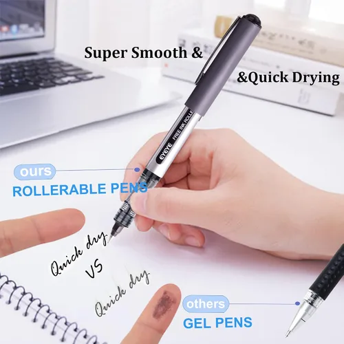 Miniatura 7 de EYEYE Bolígrafos negros de 0.020 in, paquete de 12 bolígrafos de punta extra fina de secado rápido, bolígrafos de tinta líquida, bolígrafo