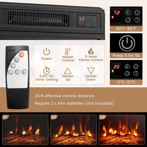 Miniatura 3 de Tangkula - Soporte de TV de esquina con chimenea y luces LED y control inteligente por APP para TV de 50 pulgadas, centro de entretenimiento con Gris