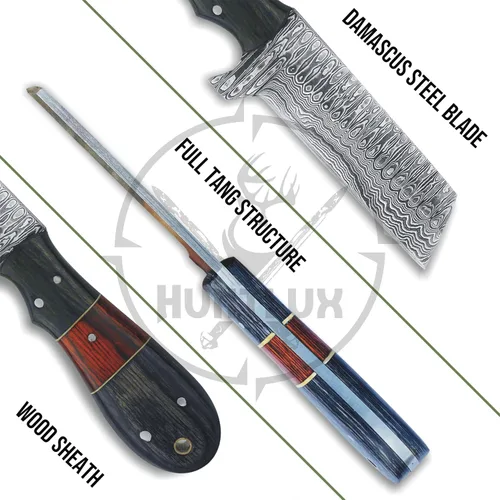 Miniatura 5 de Cuchillo cortador de toros de acero inoxidable de 8 pulgadas con funda para cinturón, cuchillo vaquero de espiga completa con mango de madera, hoja