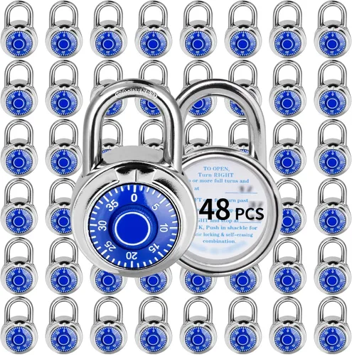 Cerradura de combinación, cerradura de combinación LQYN de esfera estándar, paquete de 48; placa giratoria azul, 2 pulgadas de ancho, combinación
