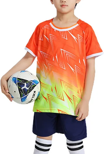Fldy Uniforme de entrenamiento deportivo de fútbol para niños y jóvenes, traje deportivo de 2 piezas, camiseta de manga corta con pantalones cortos