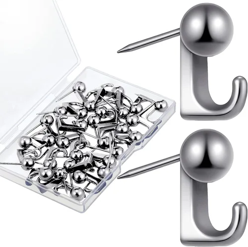 Miniatura 8 de Jetec - 30 piezas de ganchos de pin de presión metálicos, ganchos de pared con pin, ganchos para colgar cuadros, clavos para marcos, ganchos