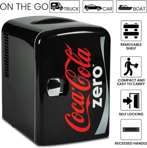 Miniatura 5 de Coca-Cola Zero CZ04 - Enfriador portátil de 4 litros/4.2 cuartos de galón para 6 latas, mini refrigerador, bebidas, alimentos para bebés, cuidado