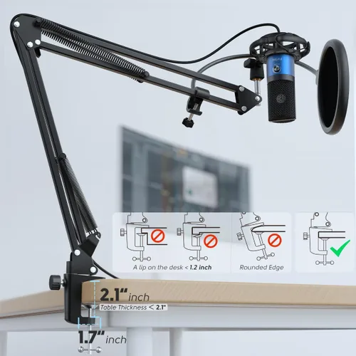 Miniatura 6 de FIFINE Kit de micrófono USB para grabación en PC, micrófono condensador cardioide para computadora en Mac Windows PS4/PS5, para streaming, Azul