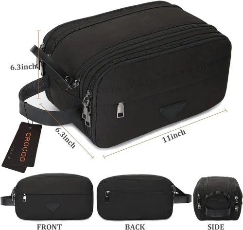 Miniatura 4 de CROCOD Neceser para hombre – Organizador de viaje Oxford resistente al agua con cremalleras dobles, bolsa de afeitar acolchada para baño, gimnasio