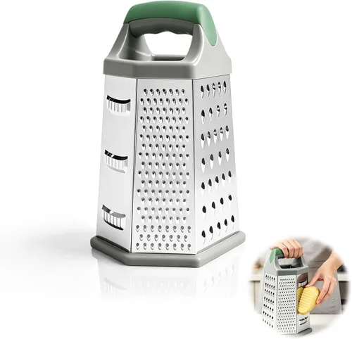 Miniatura 10 de Rallador de caja, rallador de queso de acero inoxidable de 4 caras con asa, rallador de alimentos para cocina, rebanador de queso para alimentos