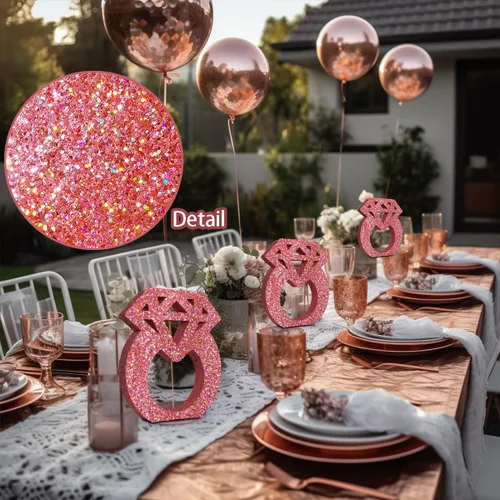 Miniatura 3 de Eploger Decoraciones de compromiso, anillos de diamantes con purpurina de oro rosa para decoración de mesa, decoraciones de despedida de soltera