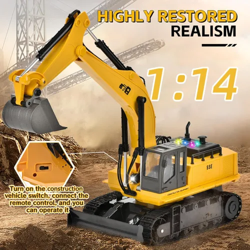 Miniatura 5 de Excavadora a control remoto, escala 1:14 15CH Excavadora RC para adolescentes, vehículos de construcción RC de 2.4 GHz con excavadora, vehículos
