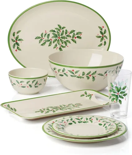 Miniatura 5 de Lenox 863669 Holiday - Juego de platos llanos de melamina de 4 piezas, vajilla navideña, alojamiento