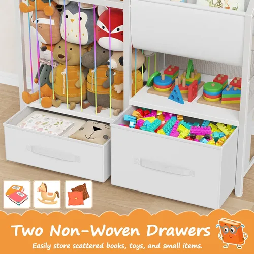 Miniatura 6 de HOOBRO Estantería para niños y organizador de almacenamiento de juguetes, almacenamiento de animales de peluche con estantería con eslinga y cajones