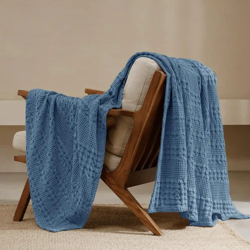 Miniatura 66 de PHF - Manta tejida de punto gofre 100% algodón, suave, ligera, transpirable, acogedora, de verano, para sofá y cama, tejida, estética, decoración