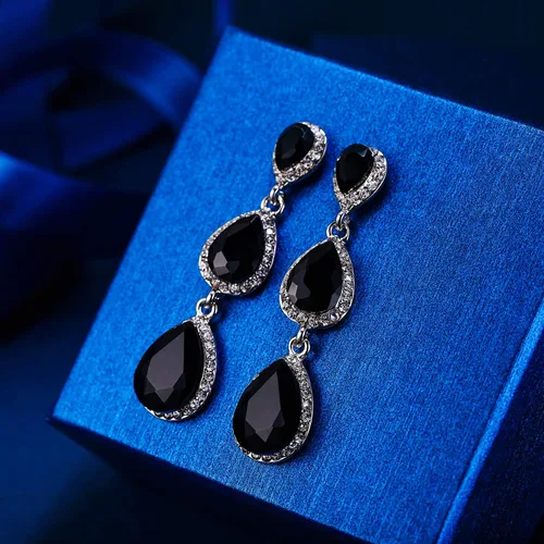 Miniatura 96 de EleQueen Pendientes de cristal austriaco en tono dorado para mujer, forma de pera de 2.5 pulgadas, color esmeralda