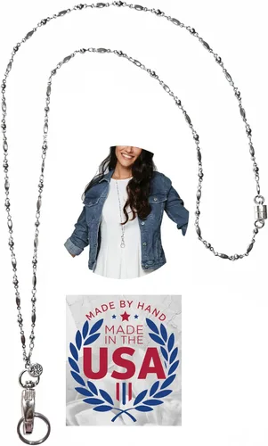 Hidden Hollow Beads Stainless Steel Chain Women's Lanyard 34", Stronger, USA, Nurse Teacher ID Badge Card Holder Keys Cierre separable: más seguro