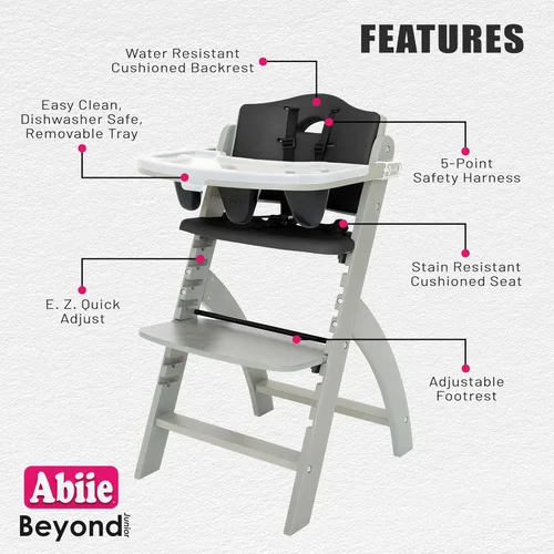 Miniatura 3 de Abiie Beyond Junior - Silla alta de madera con bandeja - Silla alta ajustable y convertible para bebés y niños pequeños - 6 meses a 250 libras