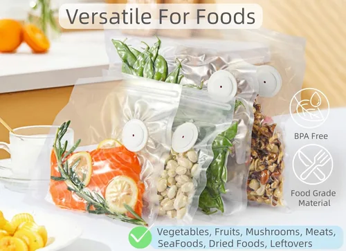 Miniatura 2 de 30 bolsas de sellado al vacío reutilizables mejoradas para alimentos + 2 clips, 20p 8 x 8 pulgadas + 10 p 10 x 11 pulgadas, sin BPA, 5 veces más
