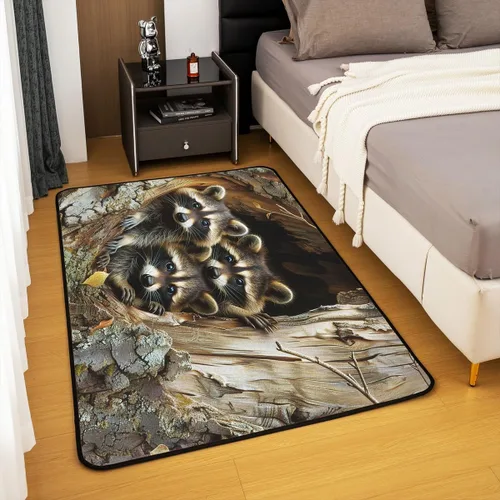 Miniatura 4 de Alfombra de mapache para sala de estar, dormitorio, alfombra de mapache de 3 x 5 pies, para niños y niñas, regalos de zarigüeya, alfombra decorativa