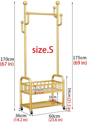 Miniatura 7 de Perchero de pie con ruedas, resistente para almacenamiento, dorado, para colgar ropa, zapatos, bolsas, bufandas, corbatas, ideal para oficinas