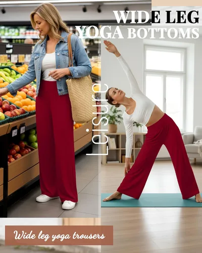 Miniatura 29 de Neer - Conjunto de 3 pantalones de yoga de pierna ancha para mujer - Pantalones deportivos cómodos, holgados, de cintura alta y casuales