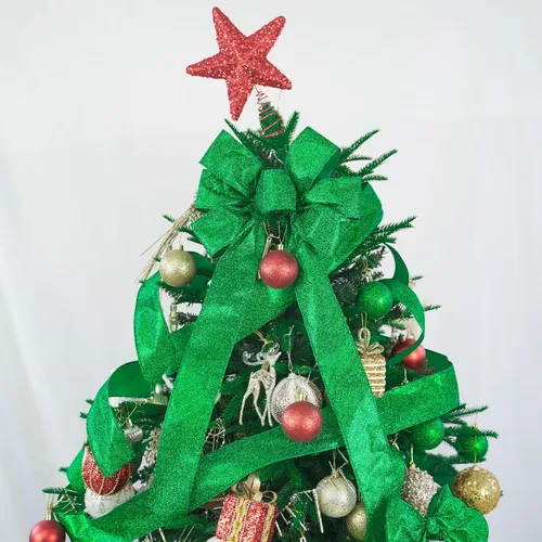 Miniatura 6 de MEEDEE Cinta Verde con Purpurina Cinta Verde con Alambre de 2.5 Pulgadas de Ancho Cinta Metálica de 25 Yardas Cinta Verde de Navidad Cinta Verde