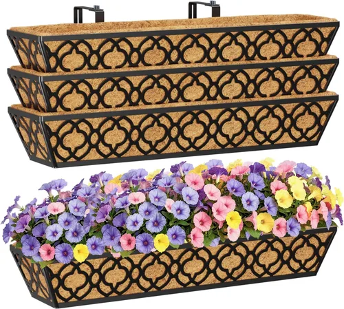 Miniatura 13 de HFHOME Paquete de 2 macetas de barandilla de 24 pulgadas, macetas de ventana resistentes, macetas ajustables para balcón para colgar barandillas
