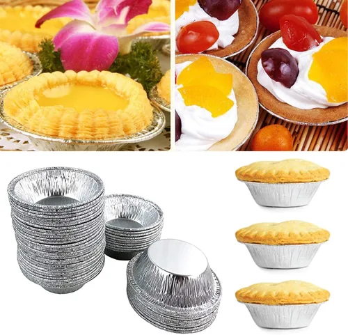 Miniatura 6 de U/D Paquete de 200 moldes de papel de aluminio para tartas, tartas para hornear, tazas de papel de aluminio y moldes desechables para tartas