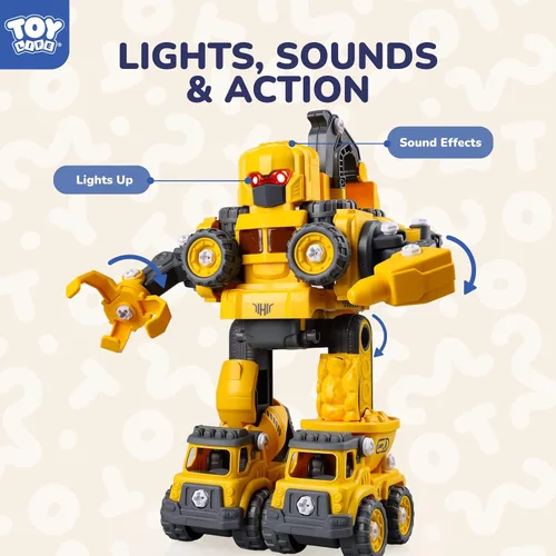 Miniatura 5 de TOY Life Juguetes para niños de 3, 4, 5, 6, 7 años, vehículos de construcción, robots transformadores, juguetes para niños, 5 en 1, juguetes