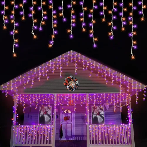 Miniatura 19 de QITONG - Tira de luces de carámbanos rojas y blancas para exteriores, 33 pies con 400 LED, 8 modos, alambre transparente, luces de Navidad