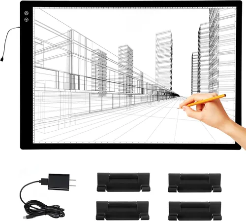 Almohadilla de luz recargable A1 - Tablero de luz ultradelgado para pintura de diamantes grande, 3 colores, 6 niveles de brillo ajustable, caja de