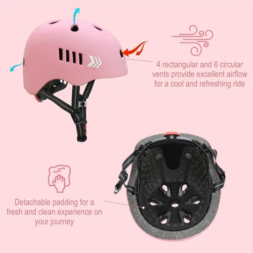 Miniatura 4 de KAMUGO - Juego de cascos de bicicleta para niños, casco ajustable para niños de 2 a 8 años, niños y niñas, con equipo de protección deportiva, Rosa
