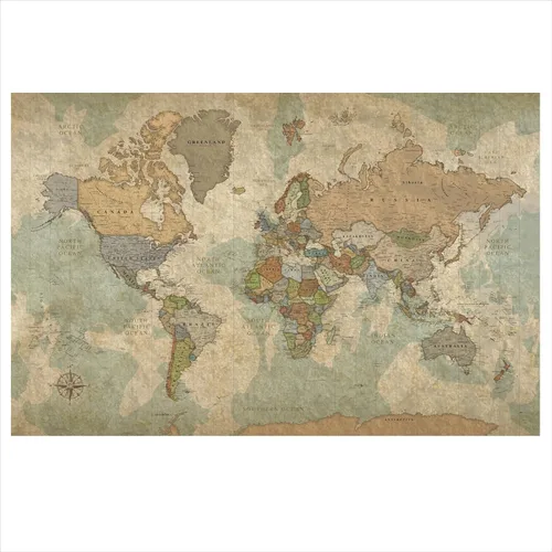 HolyCowCanvas Mapa del mundo sobre lienzo en tonos tierra vintage con alfileres para marcar viajes, tablero de alfileres de mapa del mundo,