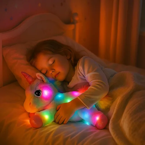 Miniatura 7 de Easfan Animal de peluche con luces LED de unicornio con luces nocturnas coloridas que brillan en la oscuridad, festival de cumpleaños para niños