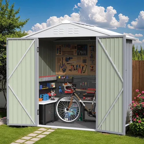 Miniatura 10 de Greesum Cobertizo de almacenamiento para exteriores de 3 x 3 pies, cobertizo de metal con cerradura para patio trasero, piscina, patio y Negro