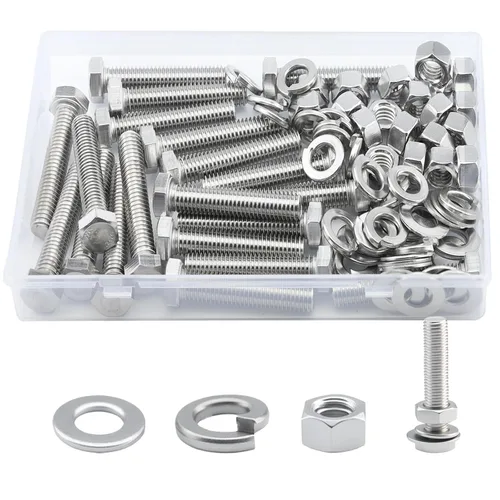 Miniatura 20 de Tornillo de cabeza hexagonal 1/4-20 x1 (20 unidades), tuercas de bloqueo, kits de arandelas planas y de bloqueo, acero inoxidable 304 18-8