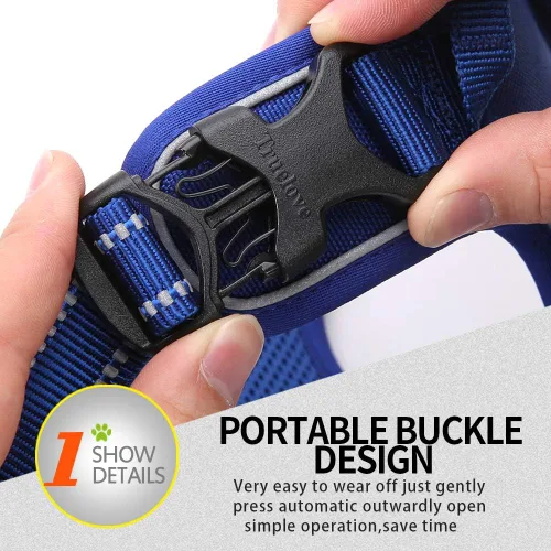 Miniatura 4 de JUXZH Truelove Arnés para perro sin tirones con mango de fácil control y 2 accesorios para correa, chaleco reflectante ajustable para mascotas Azul