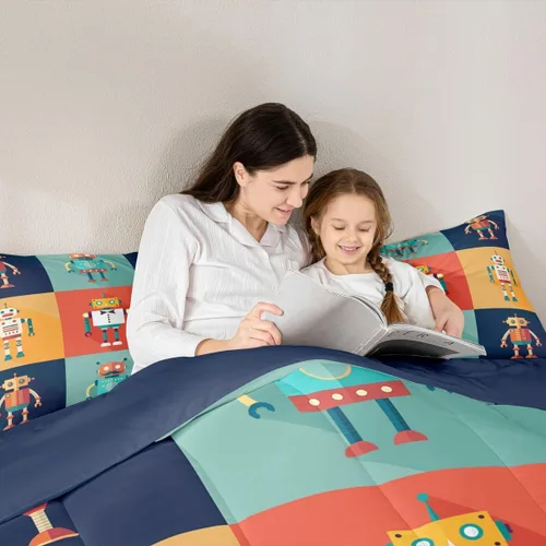 Miniatura 5 de Erosebridal Juego de edredón de robot tamaño Queen, juego de ropa de cama de decoración de robot espacial para dormitorio de niños y niños, juego