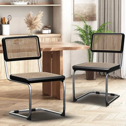 Miniatura 10 de Alunaune Juego de 2 sillas de comedor modernas de mediados de siglo, sillas de cocina tapizadas de ratán natural, sillas laterales sin brazos