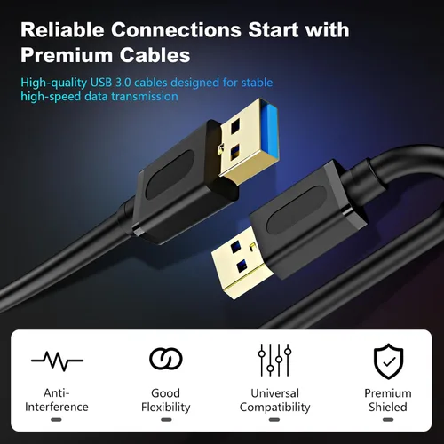 Miniatura 4 de Cable USB 3.0 Macho a Macho 1 pie, Cable USB a USB con Conector Chapado en Oro para Carcasas de Disco Duro, Reproductor de DVD, Enfriador de Laptop