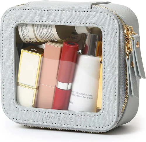 Miniatura 14 de Aveniee Organizador de bolsa de maquillaje transparente, bolsa de aseo de viaje para mujer, bolsa de cosméticos impermeable con cremalleras, Rosa