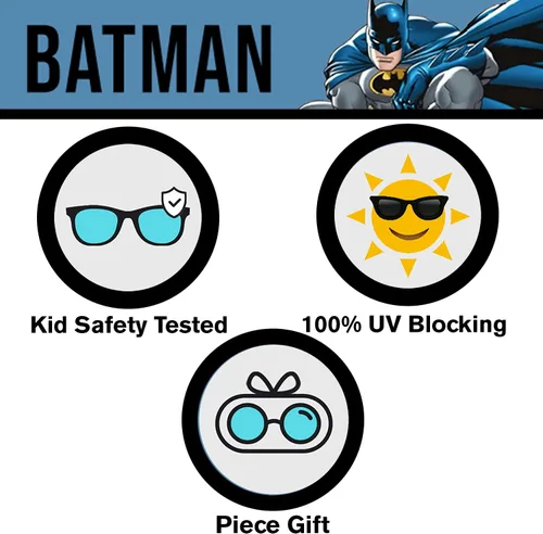 Miniatura 6 de DC Batman - Gafas de sol deportivas para niños, elegantes y duraderas, con protección UV, con funda de transporte suave, con licencia