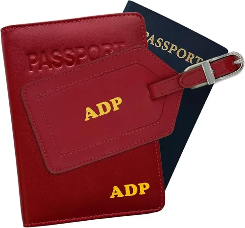 Miniatura 11 de Soporte personalizado de cuero con monograma RFID para pasaporte y etiqueta de equipaje, montura antigua, Juego de funda para pasaporte y etiqueta