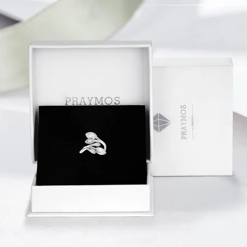 Miniatura 7 de PRAYMOS Anillos de hoja para mujer, plata de ley 925, con piedra natal, abierto, ajustable, anillos de compromiso y boda