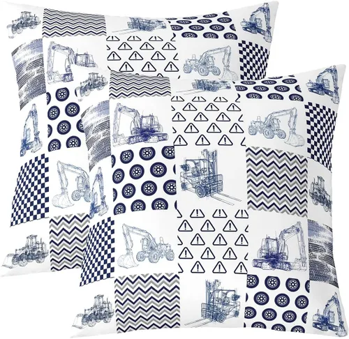 Miniatura 9 de Juego de 2 fundas de almohada de construcción de 16 x 16 pulgadas, fundas de almohada suaves para camiones, fundas de cojín para sala de estar